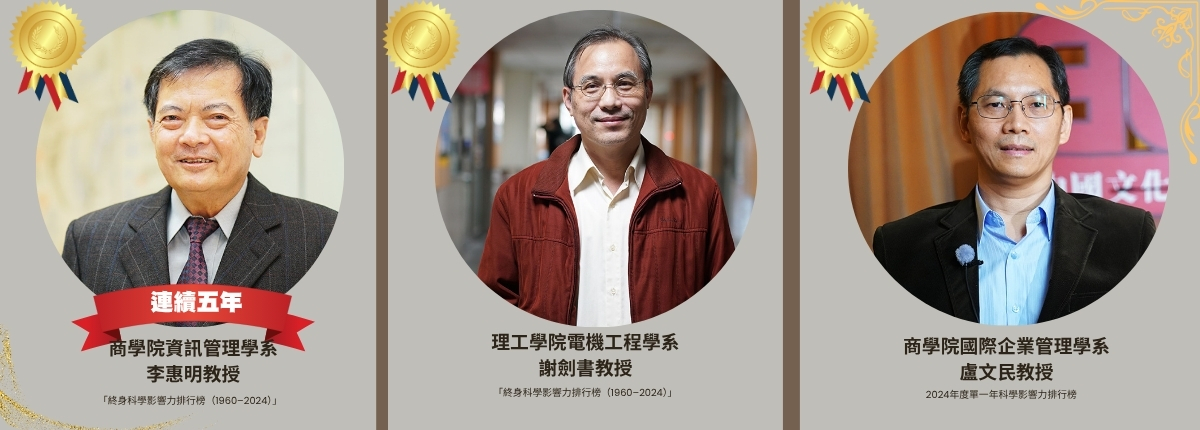 文化大學學術發展亮眼　三位教授入列2025年「全球前2%頂尖科學家」榜單